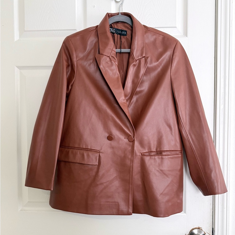 Zara Women's Tan Faux Leather Blazer